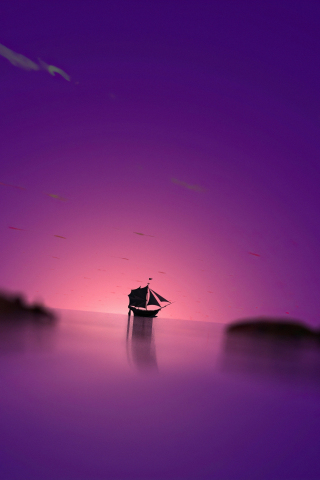 Purple dome boat, sunset, seascape, minimal, 240x320 wallpaper