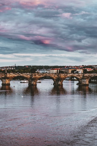 Prague, bridge, citysape, cloudy sky, city, 240x320 wallpaper