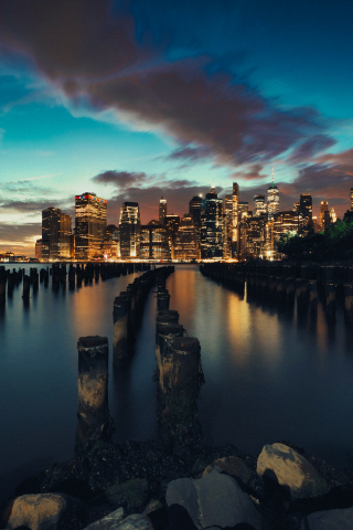 New york city at night, coast, cityview from the coast, 2023, 240x320 wallpaper