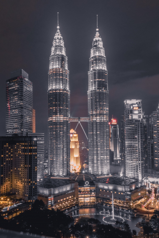 Twin tower, Petronas Towers, Kuala Lumpur, cityscape, 240x320 wallpaper