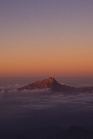 Mountain, peak, clouds, dawn, sky, 240x320 wallpaper