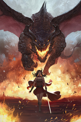 War of dragons, dragon fire, fantasy, 240x320 wallpaper