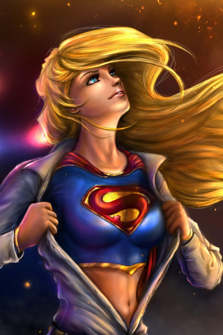 Beautiful and blonde, supergirl, artwork, 240x320 wallpaper