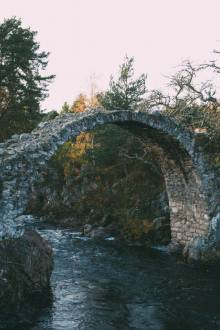 Stone bridge, water stream, river, nature, 240x320 wallpaper
