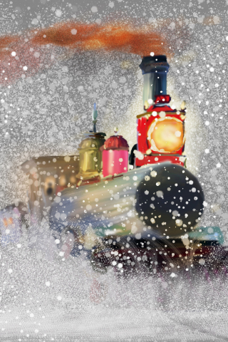 Train, winter, snowfall, snowflakes, artwork, 240x320 wallpaper