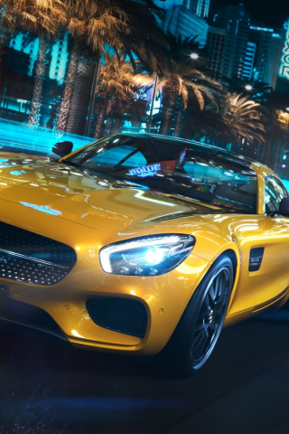 2018 Mercedes-Benz AMG GT, yellow, luxury car, 240x320 wallpaper