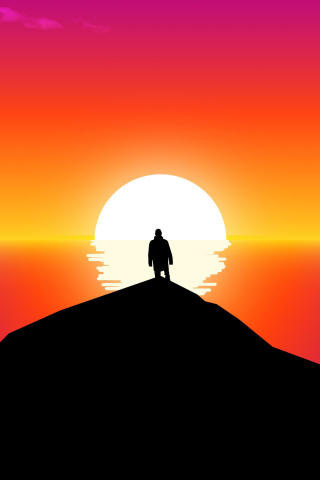 Into the horizon, man, sunset, silhouette, hill, art, 240x320 wallpaper