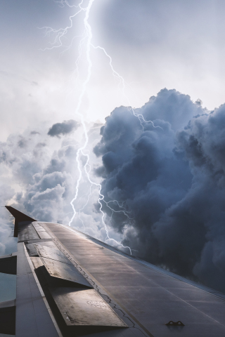 Aircraft, wing, lightning, clouds, 240x320 wallpaper