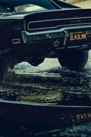 Dodge charger, muscle car, rear, water splashes, 240x320 wallpaper