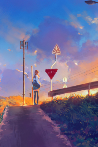 Sunset, pathway, anime girl, original, 240x320 wallpaper