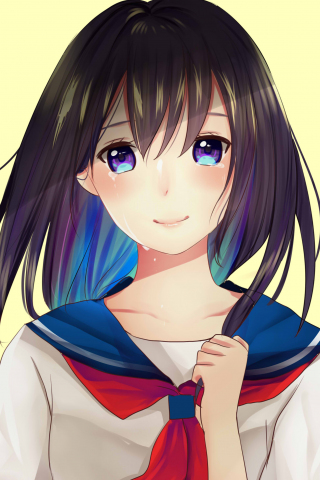 Cute, anime girl, crying, school dress, 240x320 wallpaper