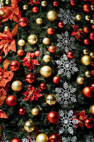 Christmas 2021, decoration ornaments, balls, leaves, snowflakes, 240x320 wallpaper