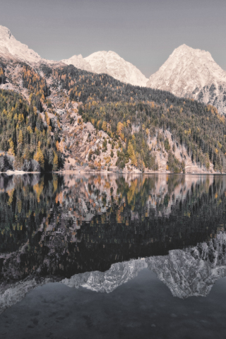 Nature, mountains, lake, trees, reflections, 240x320 wallpaper