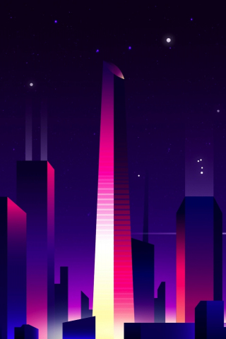 Purple sky, cityscape, buildings, sky, night, art, 240x320 wallpaper