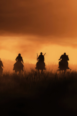 Red Dead Redemption 2, 2023, cowboys, silhouette, 240x320 wallpaper