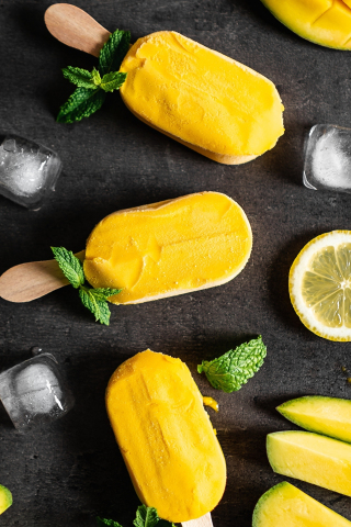 Summer, yellow ice candy, ice cubes, lemon slices, 240x320 wallpaper