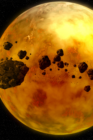 Yellow planet, asteroids, space, 240x320 wallpaper