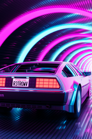 Retro artwork, DeLorean, car run through portal, 240x320 wallpaper