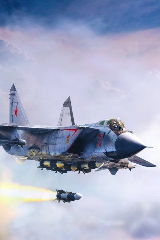 Mikoyan MiG-31, fighter aircraft, airplane, clouds, 240x320 wallpaper