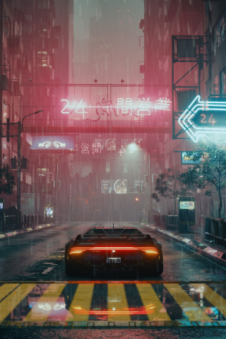 Cyberpunk, game, city shot, car, 320x480 wallpaper