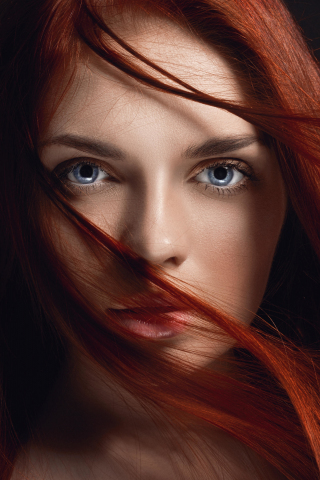 Redhead, girl, hairs on face, 240x320 wallpaper