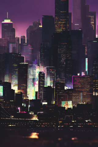 Cyberpunk, buildings, dark, night, cityscape, art, 240x320 wallpaper