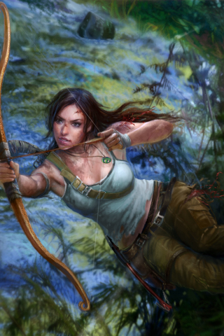Tomb Raider, video game, archer, dive, art, 240x320 wallpaper