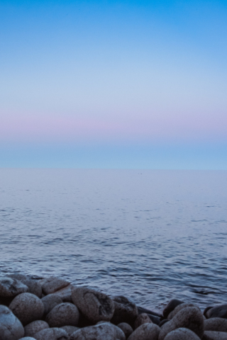 Coast, water, skyline, rocks, sunset, blue sky, 240x320 wallpaper