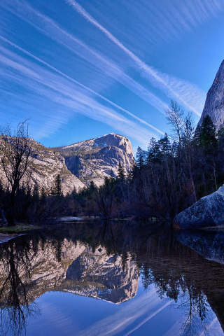 Yosemite valley, lake, big rock, nature, 240x320 wallpaper