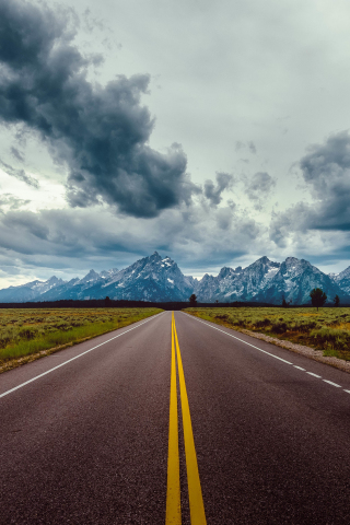 Marks, highway, road, landscape, mountains, clouds, nature, 240x320 wallpaper