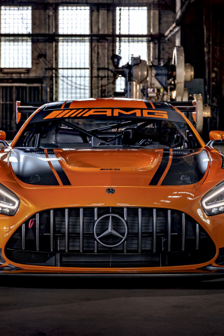 Mercedes-AMG GT3, orange car, 2019, 240x320 wallpaper