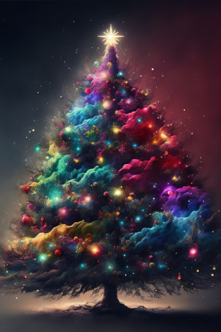 Colorful and decorated Christmas tree, artwork, 240x320 wallpaper