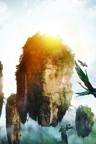 Avatar Movie, floating rocks and dragons, 240x320 wallpaper