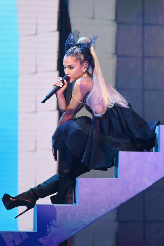 2018, beautiful, stair, sit, Ariana Grande, concert, 240x320 wallpaper