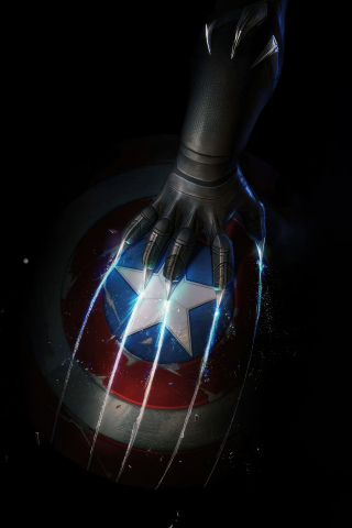 Black Panther, mark on captain America's shield, dark, 240x320 wallpaper