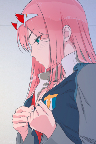 Download wallpaper 240x320 anime girl, pink hair, beautiful, artwork, zero  two, old mobile, cell phone, smartphone, 240x320 hd image background, 9676