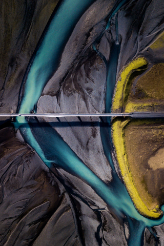 Aerial view, bridge, river, landscape, earth, 240x320 wallpaper
