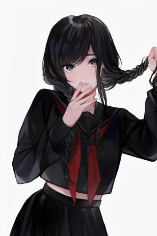 Cute, anime girl, black dress, ponytails, 240x320 wallpaper