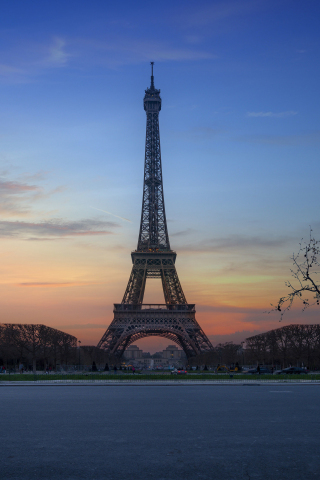 Eiffel tower, Paris, city, architecture, sunset, 240x320 wallpaper