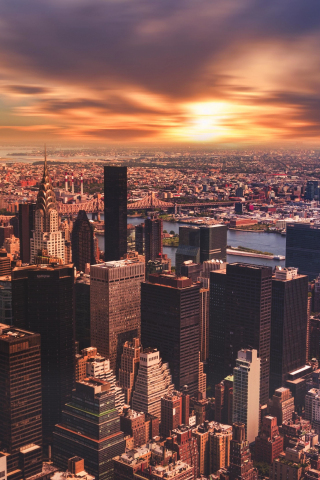 New York, skysrapers, cityscape, sunset, clouds, 240x320 wallpaper