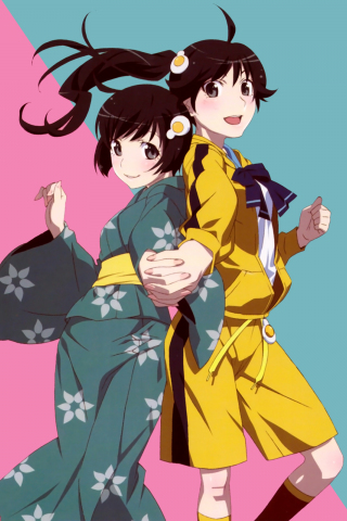 Anime girls, Karen Araragi, Tsukihi Araragi, Bakemonogatari, 240x320 wallpaper