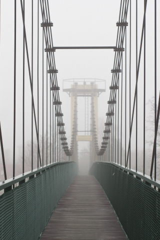 Suspension bridge, bridge, winter, foggy day, 240x320 wallpaper