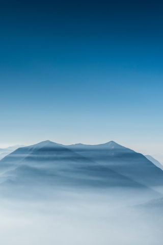 Mountains, dawn, nature, clouds, blue sky, clean, fog, 240x320 wallpaper