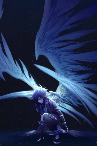 Dark, big wings, angel, fantasy, anime, 240x320 wallpaper