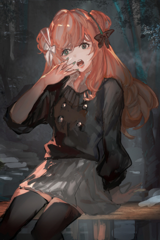 Red head, anime girl, art, original, 240x320 wallpaper
