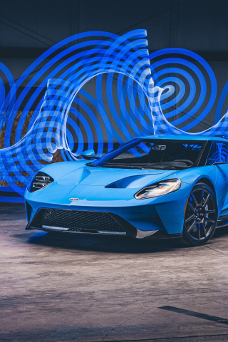 Ford GT, blue sportcar, 2020, 240x320 wallpaper