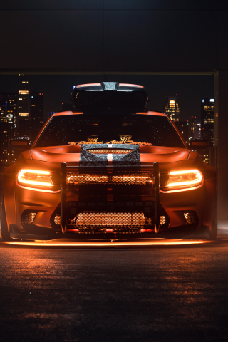 Custom Dodge Challenger, orange muscle car, 240x320 wallpaper
