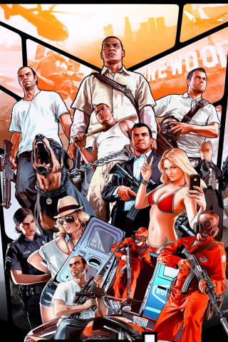 Grand Theft Auto V, poster, video game, 240x320 wallpaper