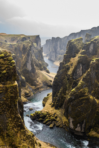 River, green landscape, nature, Iceland, 240x320 wallpaper