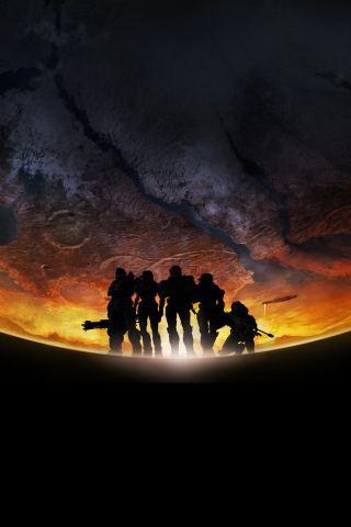 Halo, soldiers, video game, silhouette, 240x320 wallpaper